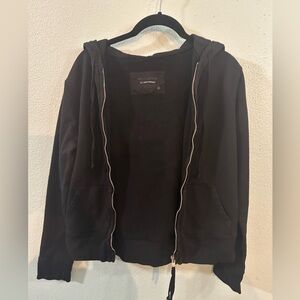 Nili Lotan Black Zip Hoodie Double Layer Hood Cotton Made in Portugal